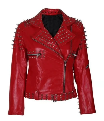 Women’s Red Studded Leather Jacket
