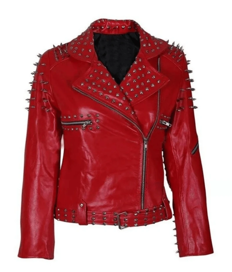 Women’s Red Studded Leather Jacket Women’s Red Studded Leather Jacket