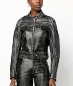 Women’s Distressed Fitted Leather Jacket