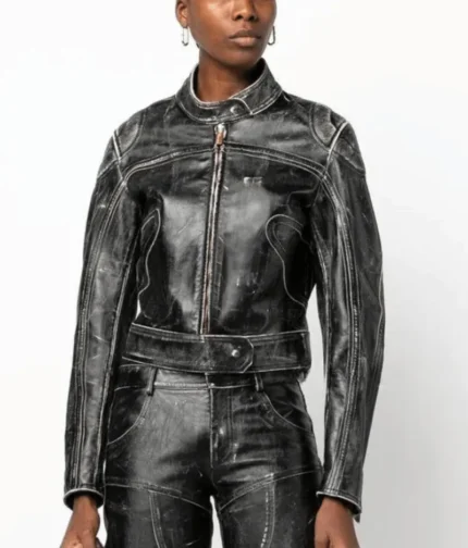 Women’s Distressed Fitted Leather Jacket