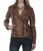 Distressed Brown Leather Jacket Women