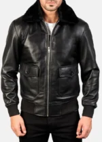 Flight G-1 Black Leather Bomber Jacket-2