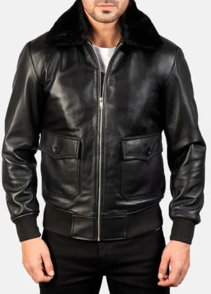 Flight G-1 Black Leather Bomber Jacket-2