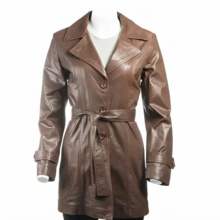 Women’s Brown Mackintosh Style Leather Coat