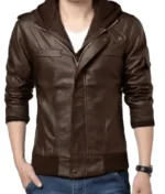 Men’s Brown Leather Hoodie Jacket