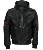 Men’s Black Leather Hoodie Jacket