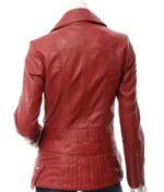Women’s Red Leather Long Jacket-3