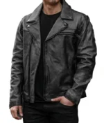 Distressed Black Biker Leather Jacket