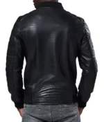 Black Bomber Leather Jacket Men-5
