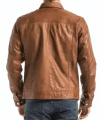 Brown Shirt Collar Leather Jacket For Men-1