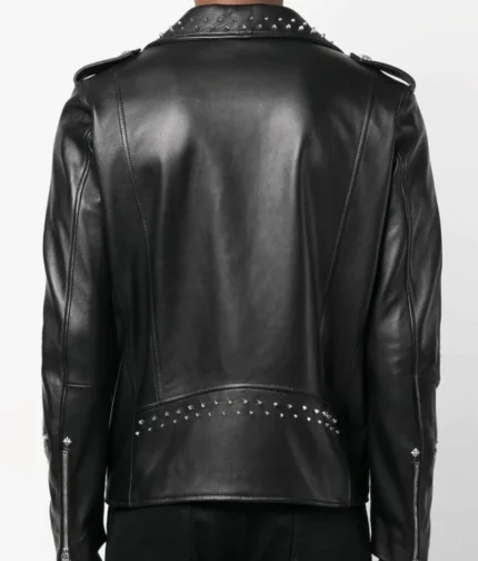 Men’s Black Lambskin Studded Leather Jacket-2