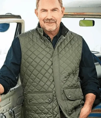 John Dutton Green Quilted Vest Kevin Costner-1