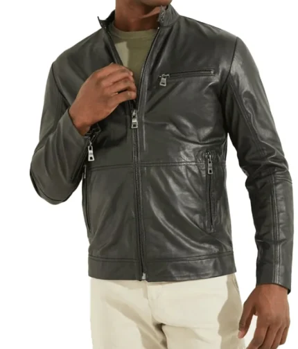 Jet Black Leather Biker Jacket For Men-2