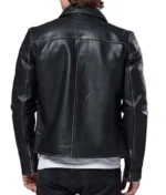 Black Shirt Collar Leather Jacket-3