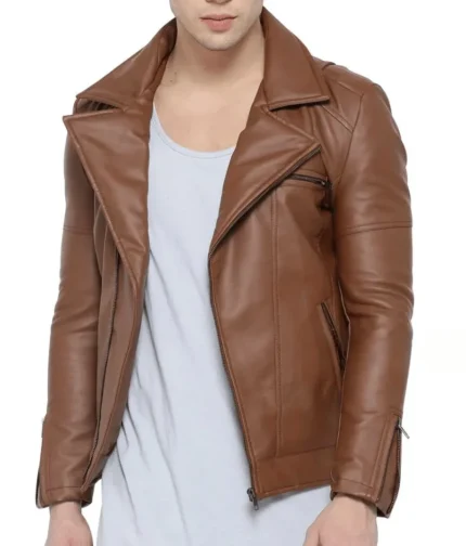 Brown Slim Fit Leather Jacket Men