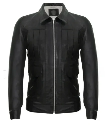 Men’s Antique Black Pleated Leather Jacket