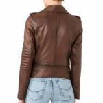 Women’s Elegant Brown Biker Leather Jacket-3
