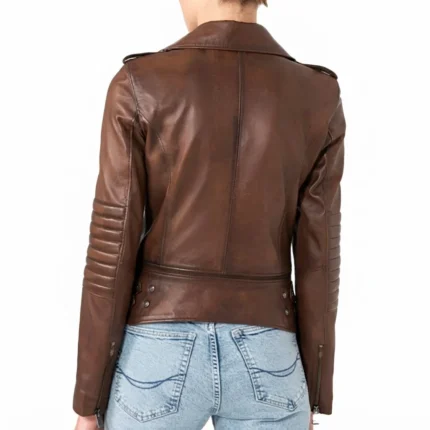 Women’s Elegant Brown Biker Leather Jacket-3