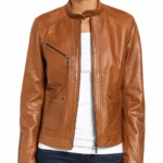 Slimfit Brown Leather Women’s Jacket-4
