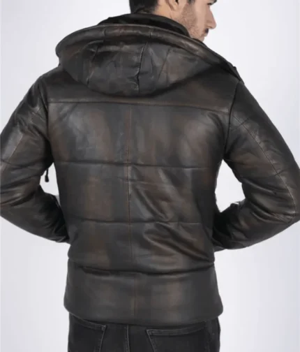 Men’s Distressed Leather Puffer Jacket-1