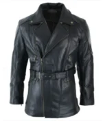 Men’s Black Belted Leather Coat