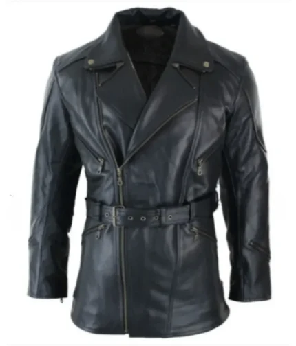 Men’s Black Belted Leather Coat