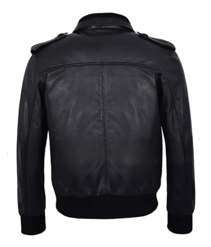 Men’s Black Cowhide Leather Bomber Jacket-1