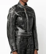 Women’s Distressed Fitted Leather Jacket-1