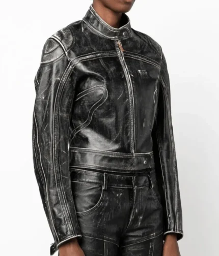 Women’s Distressed Fitted Leather Jacket-1