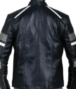Men’s Black Classic Strips Pattern Leather Jacket-2
