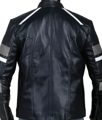Men’s Black Classic Strips Pattern Leather Jacket-2