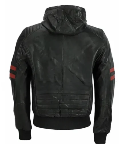 Men’s Black Leather Hoodie Jacket-1