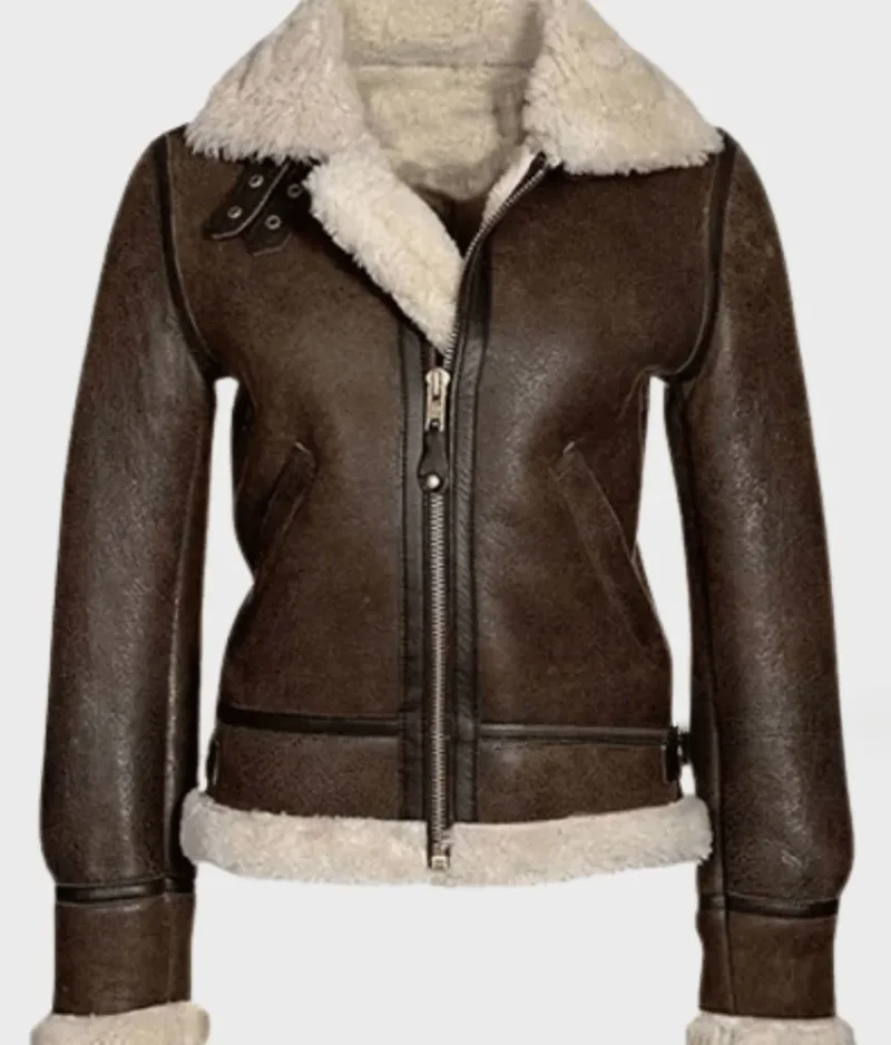 Distressed Women Brown Shearling Leather Jacket Distressed Women Brown Shearling Leather Jacket