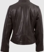 Women’s Brown Leather Cross-Zip Jacket-2