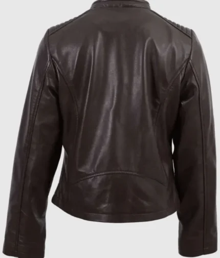 Women’s Brown Leather Cross-Zip Jacket-2