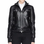 Black Belted Leather Jacket Women-2
