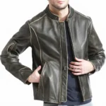 Distressed Dark Brown Leather Jacket Men