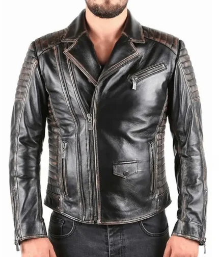 Distressed Brando Style Leather Jacket