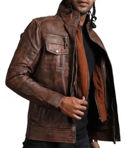 Mens Brown Vintage Leather Jacket-2