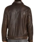 Distressed Brown Shirt Collar Leather Jacket-4