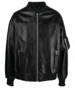 Men’s Black Leather Long Sleeves Bomber Jacket-1