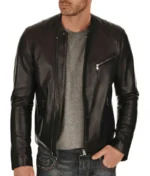 Black Slim Fit Leather Jacket Men