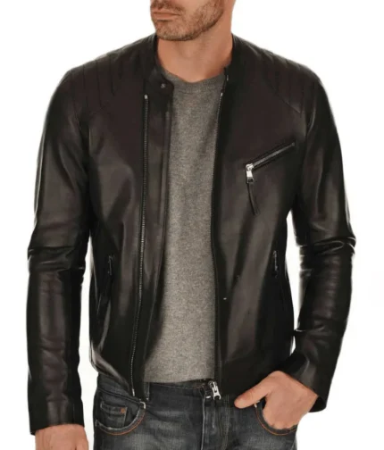 Black Slim Fit Leather Jacket Men