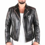 Distressed Brando Style Leather Jacket-5