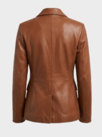Women's Brown Two-Button Leather Blazer-4
