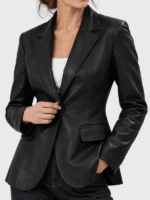 Women's Black Two-Button Leather Blazer