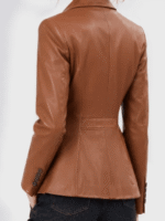 Women's Brown Two-Button Leather Blazer-3
