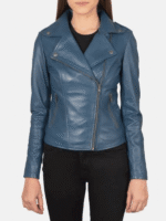 Women's Blue Leather Jacket / Blazer-1