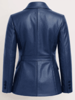 Women's Blue Leather Jacket / Blazer-4