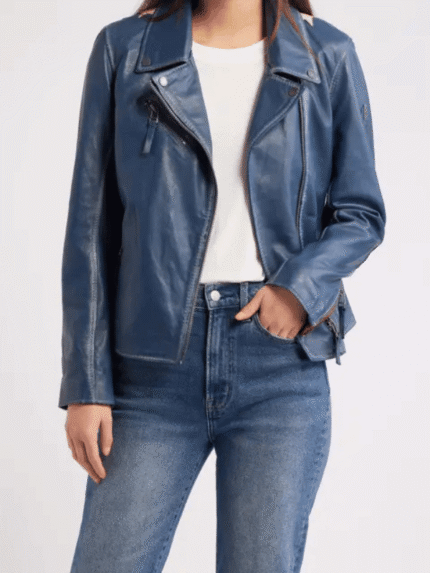 Women's Blue Leather Jacket / Blazer